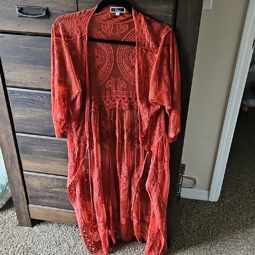 Burnt Orange Lace Long Cardigan Medium